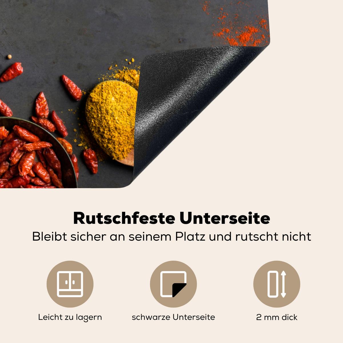 HERDABDECKPLATTE Kräuter - Lebensmittel - Gewürze - Schwarz - Paprika - Zimt Ceranfeldabdeckung 76x51.5 cm - Currygelb, Kunststoff (76/51.5/0.2cm) - MuchoWow