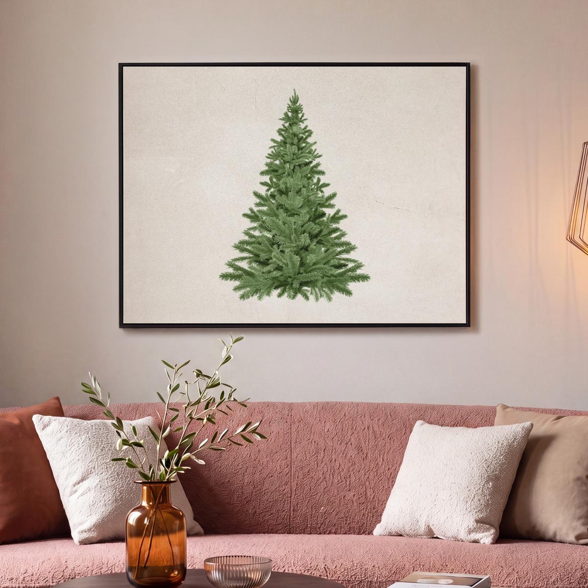 LEINWAND Bilder mit Rahmen - Weihnachtsbaum - Grün - Weihnachten - Feiertage - 100x70 - Olivgrün, Textil (100/70cm) - MuchoWow
