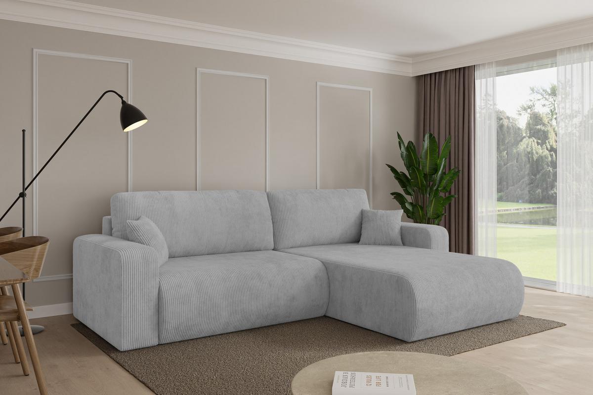 ECKSOFA mit Schlaffunktion Ottomane Rechts BERY-L 276x193x88 Grau Cord - Schwarz/Grau, Holzwerkstoff/Kunststoff (276/193cm) - ALTDECOR
