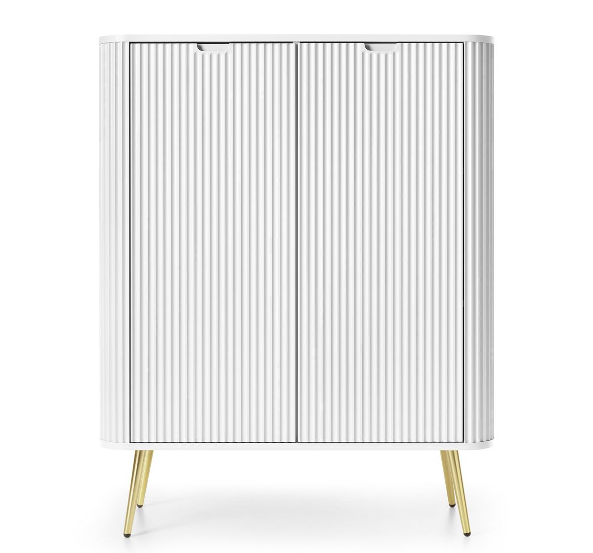 HIGHBOARD Salvia 2T Weiß, Gold 103/129/39 cm – mit geriffelten Fronten und hohen Beinen - Goldfarben/Weiß, Holzwerkstoff/Metall (103/129/39cm) - AX Living