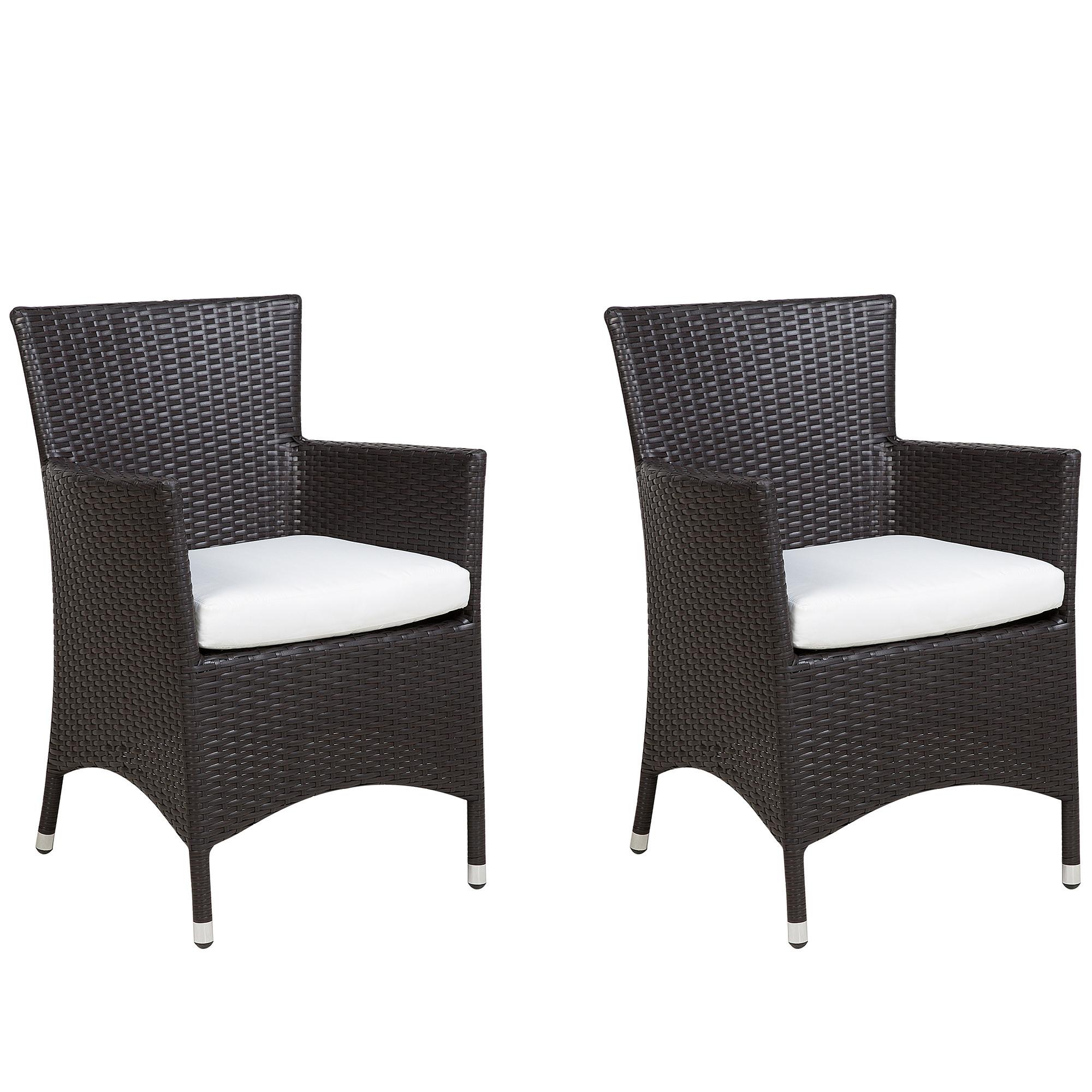 GARTENSESSEL 2er-Set PE Rattan cremeweiß Italy - Braun, Kunststoff (52/86/52cm) - Beliani