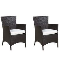 GARTENSESSEL 2er-Set PE Rattan cremeweiß Italy - Braun, Kunststoff (52/86/52cm) - Beliani