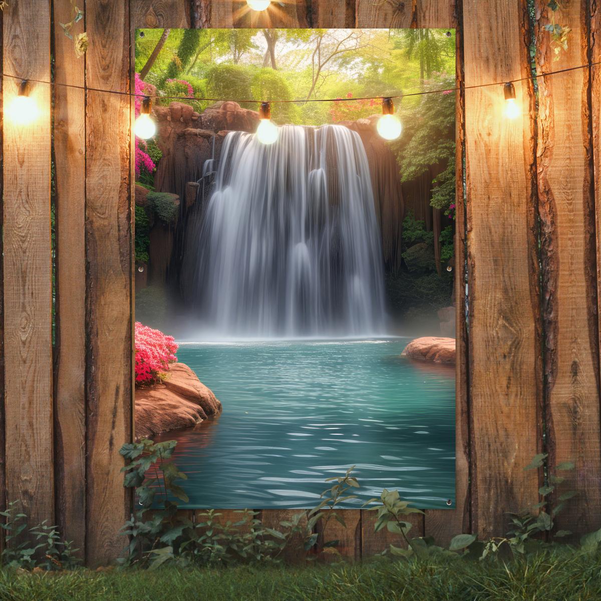 GARTENPOSTER Wasserfall - Natur - Pflanzen - Dschungel - Wasser Bild 120x180 cm - Grün, Kunststoff (120/180/0.2cm) - OnlyWow
