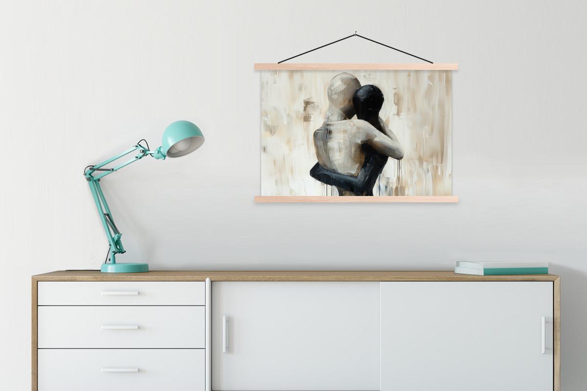 POSTER MIT MAGNETLEISTEN Abstrakt - Liebe - Schwarz und weiß - Modern Wanddeko 90x60 cm - Schwarz, Textil (90/60/0.15cm) - MuchoWow