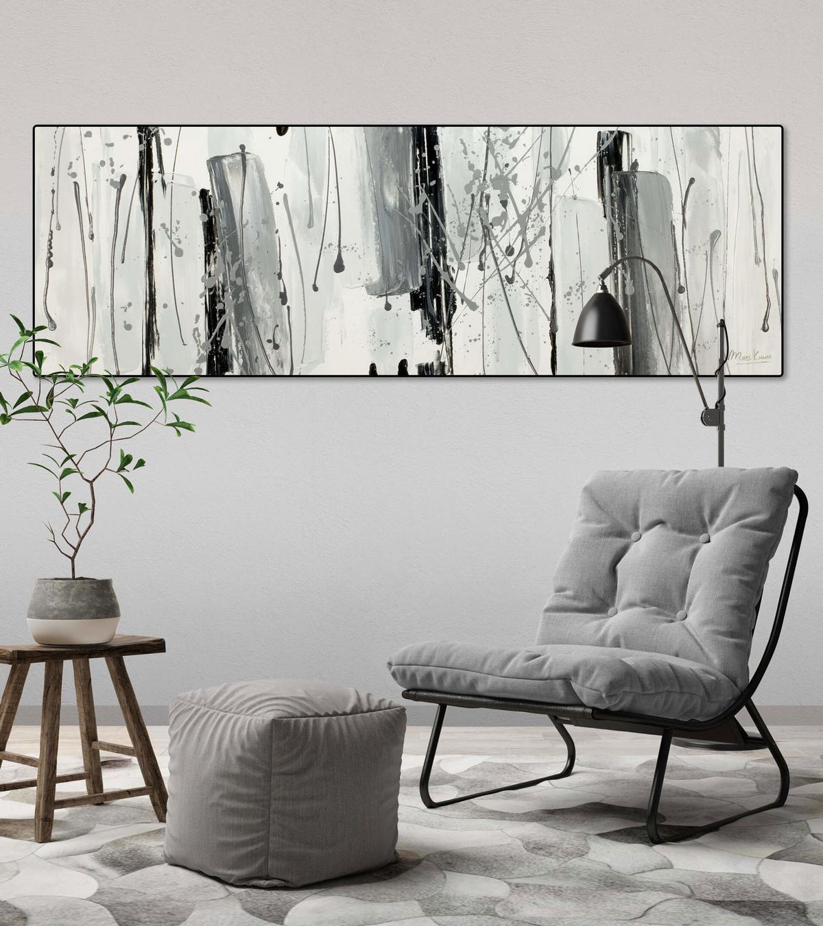 ACRYLBILD HANDGEMALT 150/50 cm - Schwarz/Grau, Holz/Textil (150/50cm) - KUNSTLOFT