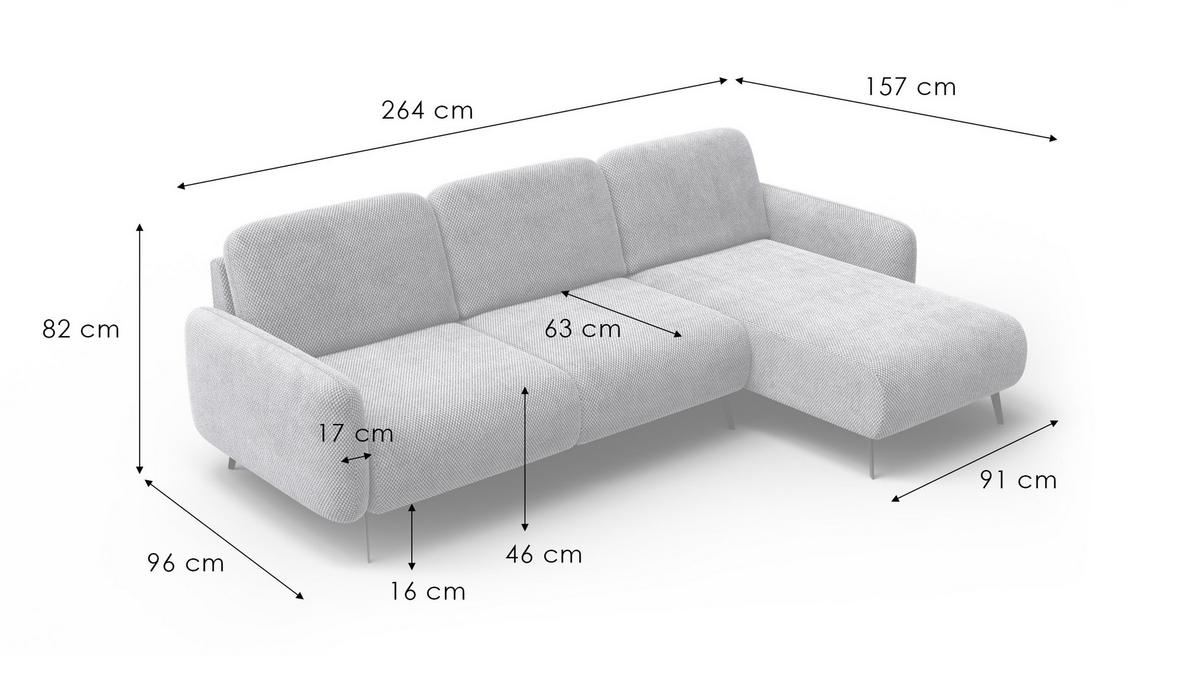 ECKSOFA FEBE 4-Sitzer rechts, grau - Schwarz/Grau, Holz/Textil (264/157cm) - Wozimo
