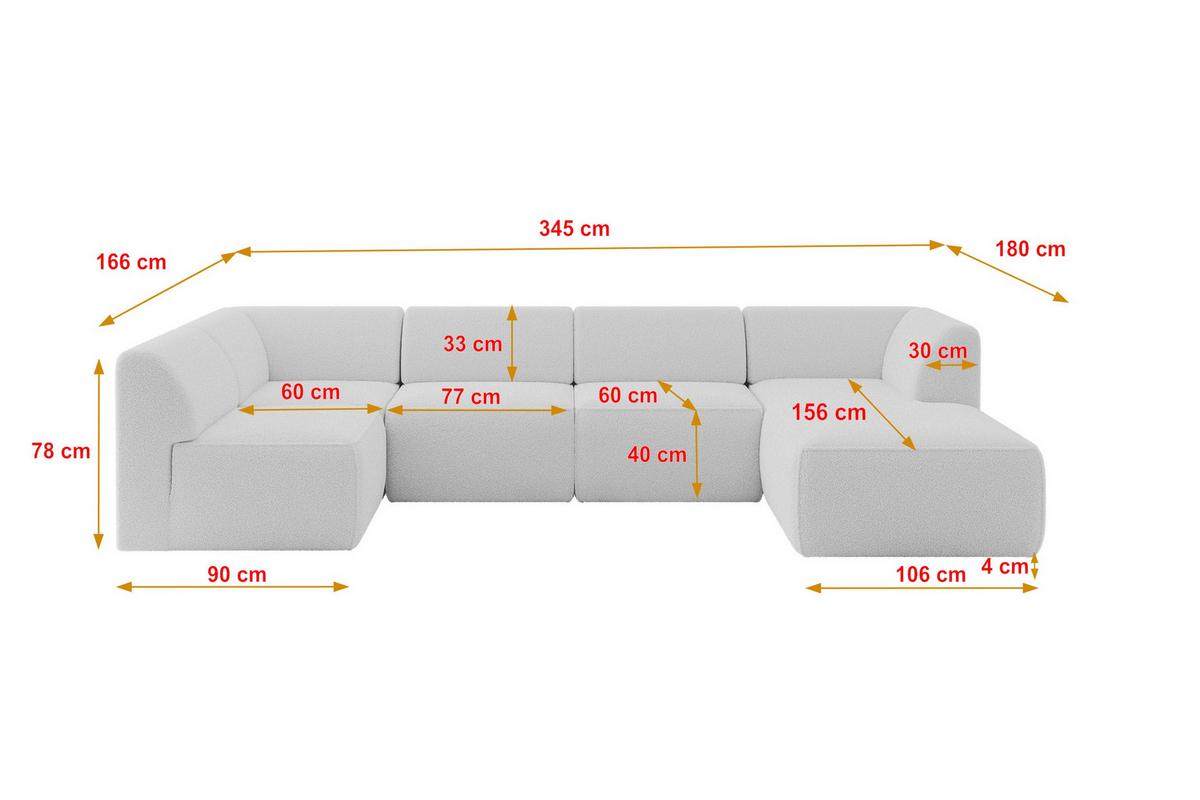 WOHNLANDSCHAFT Ottomane Rechts MOVO-L 345x180x78 cm Hellgrau Bouclé - Anthrazit, Holzwerkstoff/Kunststoff (180/78/345cm) - ALTDECOR