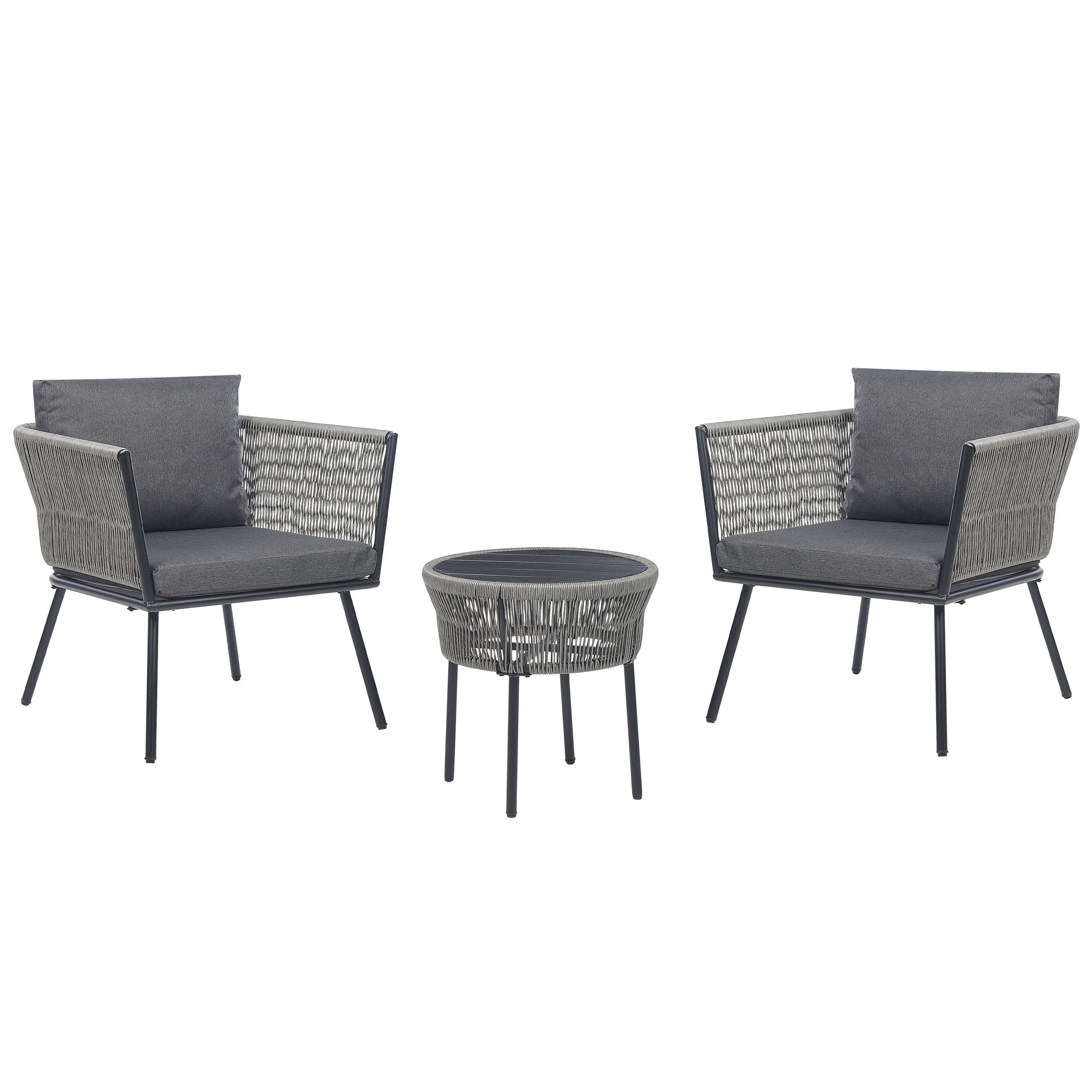 BALKONSET 2-Sitzer Rattan hellgrau Auflagen grau Gargano - Schwarz/Grau, Kunststoff/Textil - Beliani