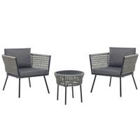 BALKONSET 2-Sitzer Rattan hellgrau Auflagen grau Gargano - Schwarz/Grau, Kunststoff/Textil - Beliani