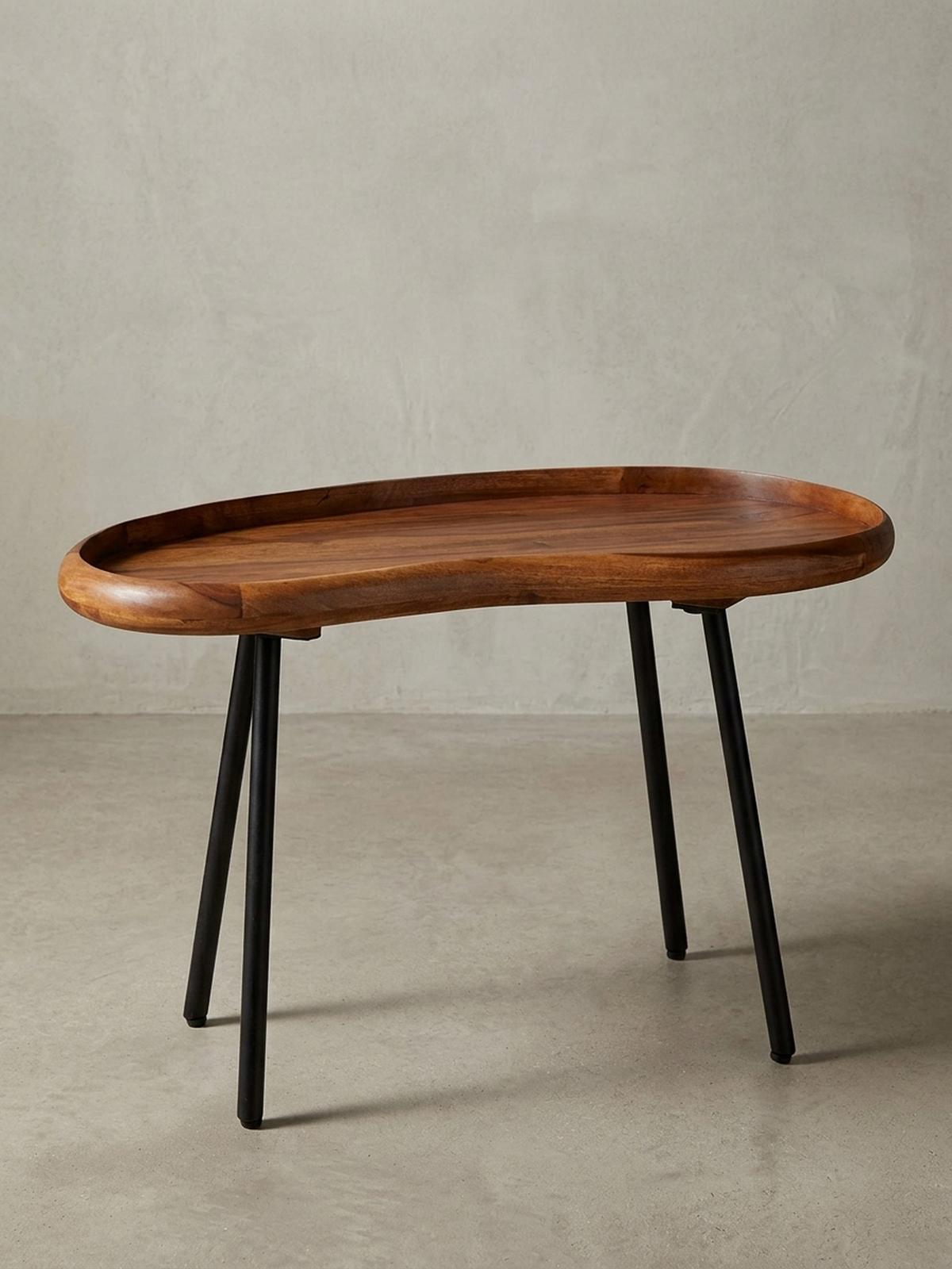 COUCHTISCH Massivholz mit Metallbeinen, Nierenform, Handgefertigt, Braun 71x40x42 cm - Schwarz/Braun, Holz/Metall (40/71/42cm) - KADIMA DESIGN
