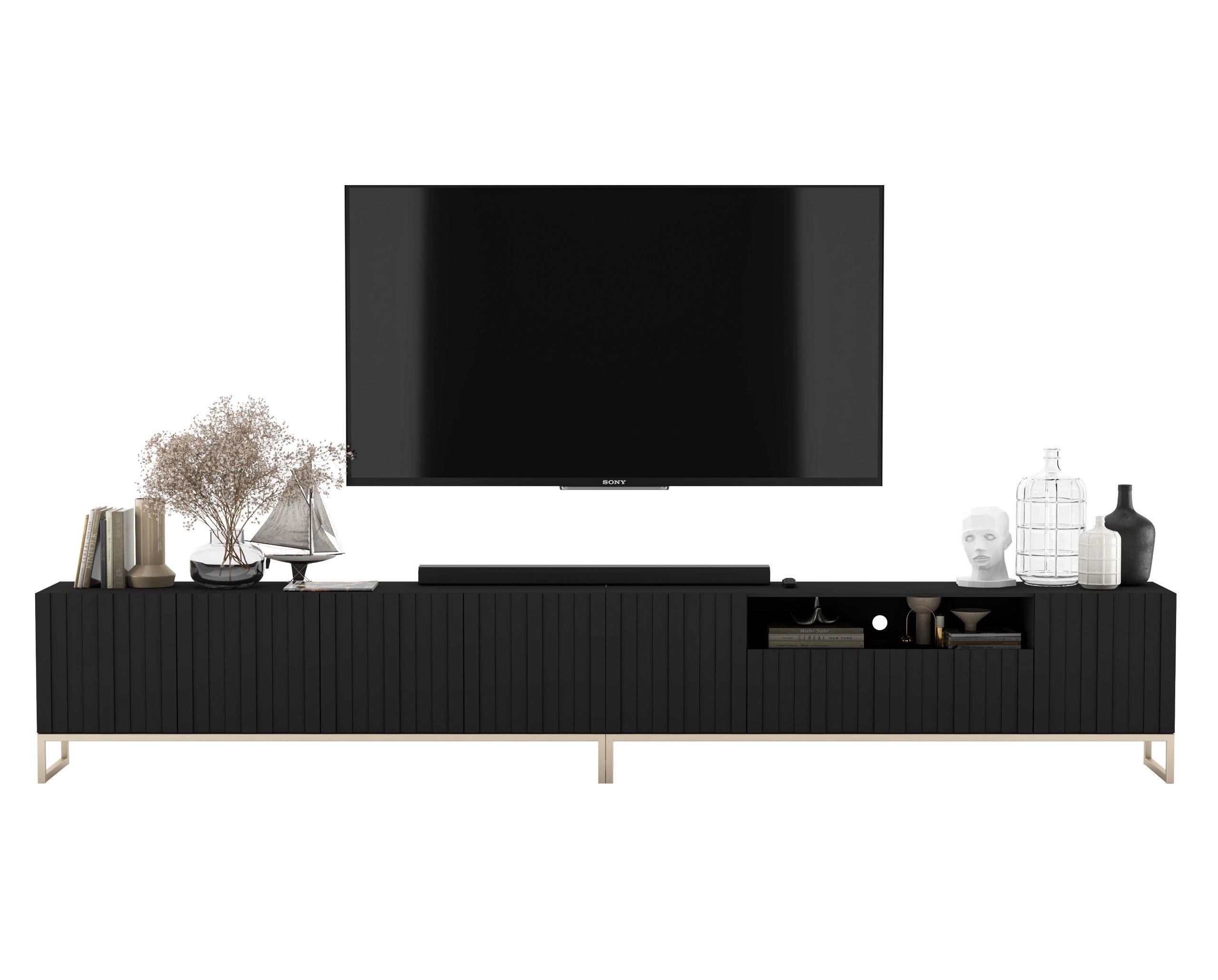 TV-LOWBOARD 2-er Set Elpis2 Schwarz Matt mit Metallrahmen 150 cm - Goldfarben/Schwarz, Holzwerkstoff/Metall (300/51.5/36.5cm) - Meble Lindner