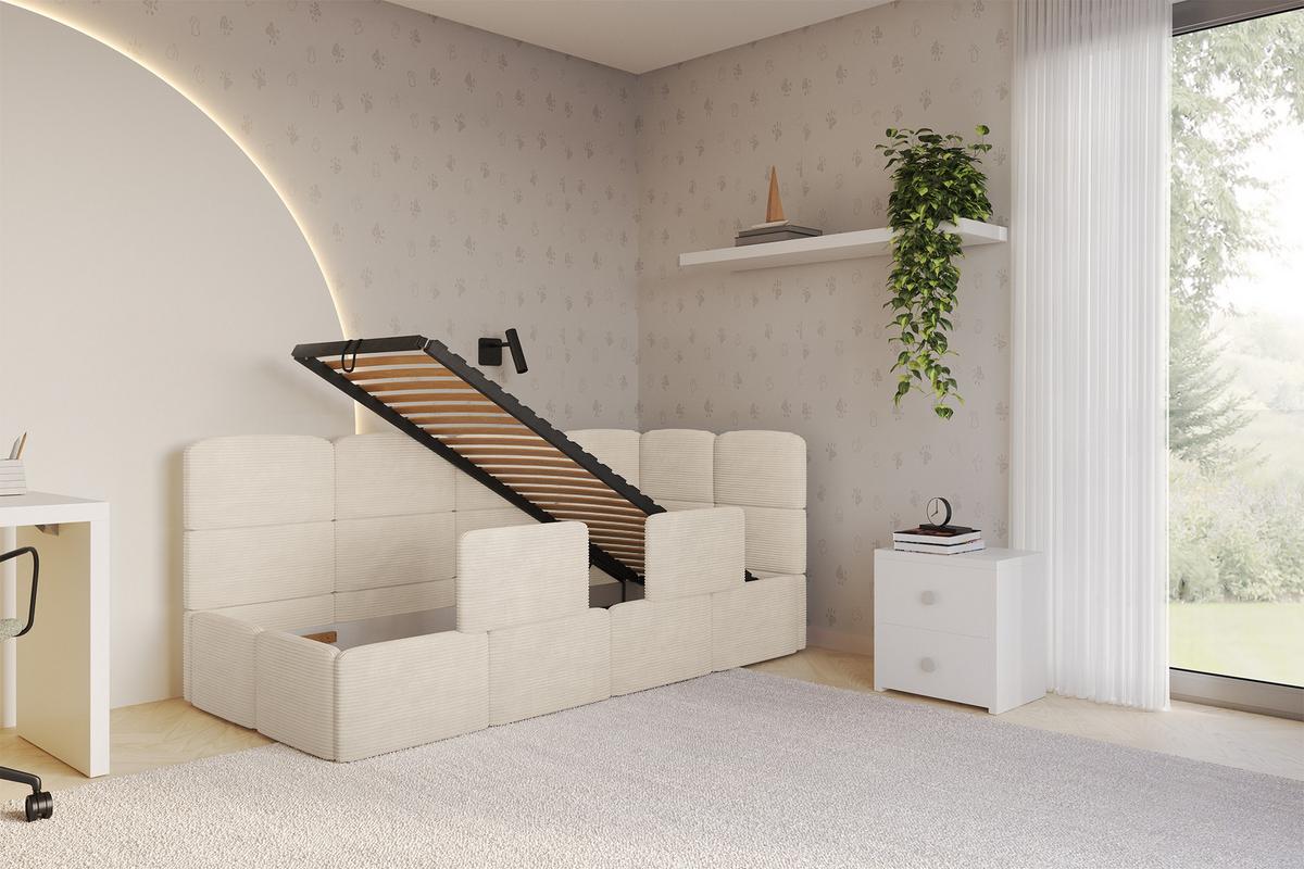 EINZELLBETT Jugendbett mit Bettkasten, Links - KIVY 80x200 Beige - Beige, Holzwerkstoff/Textil (80/200cm) - ALTDECOR