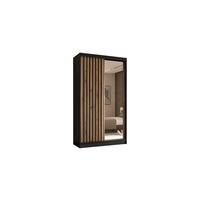 KLEIDERSCHRANK mit Spiegel-Schiebetüren und Aluminium-Leisten, LED-Beleuchtung - LAMELO- 120 cm Schwarz+Artisan+Schwarz - Schwarz, Holzwerkstoff (120/216/61cm) - ALTDECOR