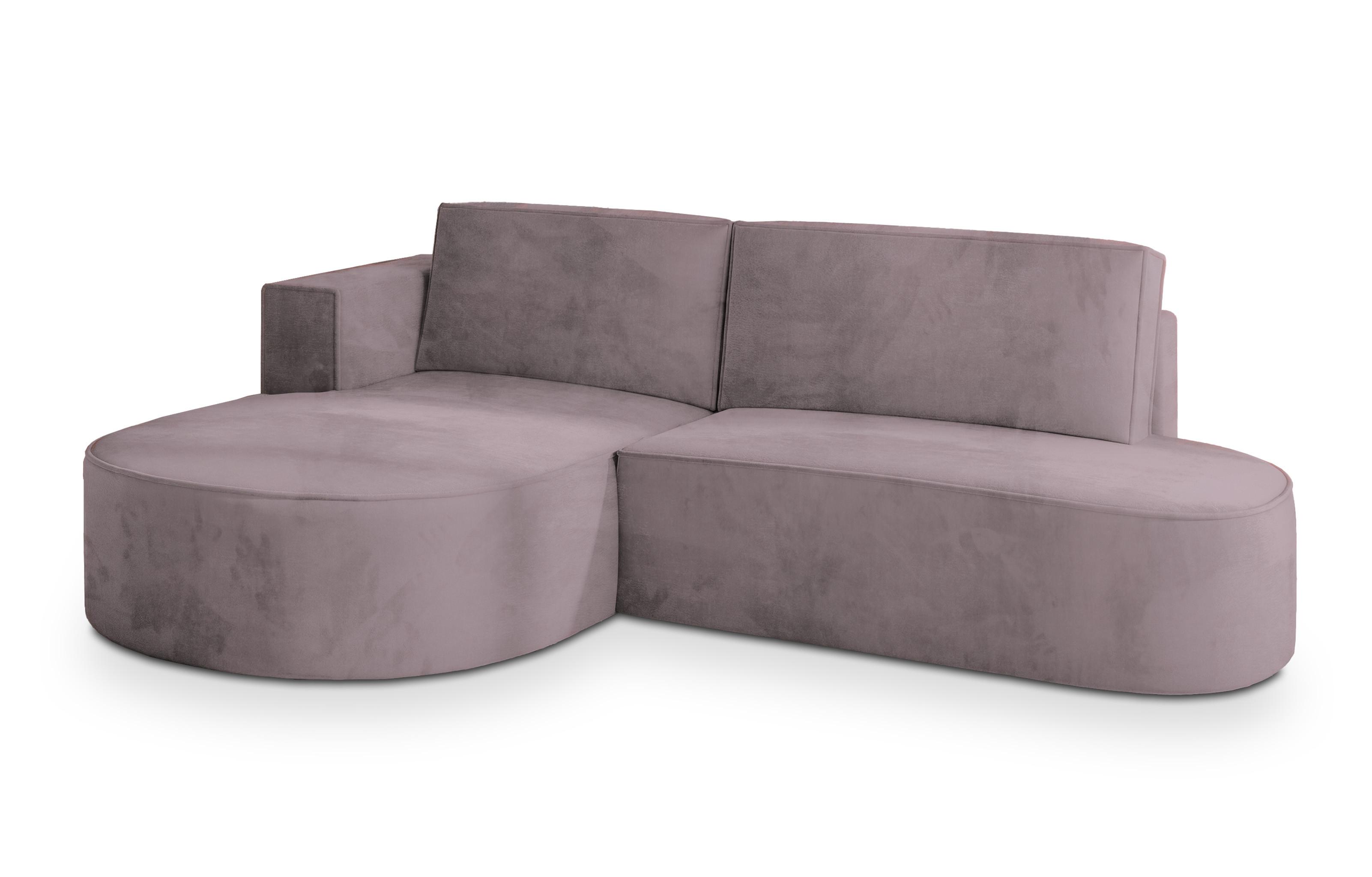 ECKSOFA CORTIO M L-S Lila Velours-Stoff mit Schlaffunktion - Lila/Grau, Holz/Kunststoff (265/174cm) - MASSENO