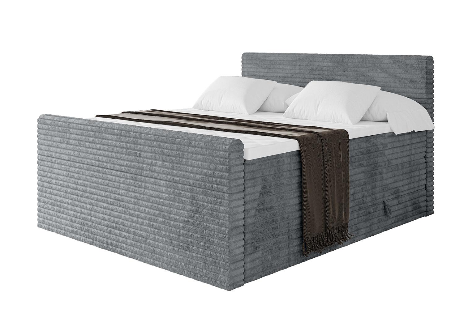 BOXSPRINGBETT mit Matratze H3|H4 und Lattenrost - TOLO-Z KING-v1 200x200 Cord - Dunkelgrau - Dunkelgrau, Holzwerkstoff (200/200cm)