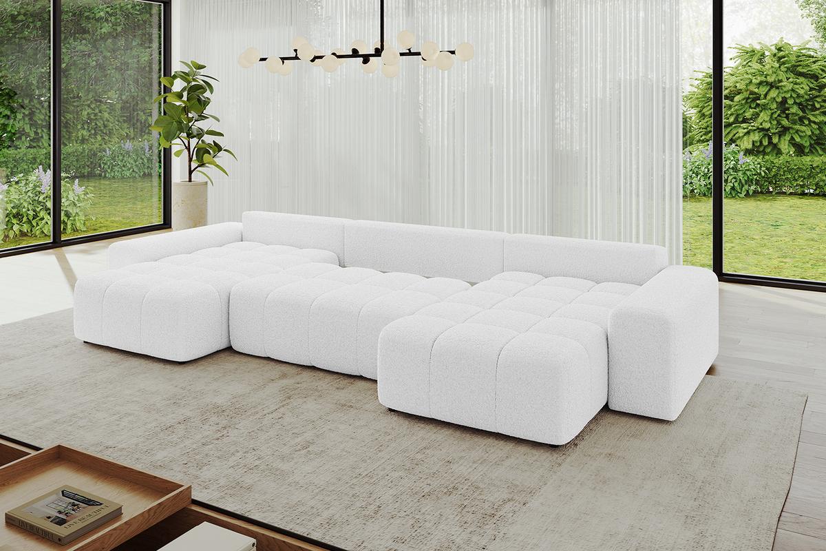 WOHNLANDSCHAFT ENIL-U 401x189x68 Weiß Bouclé - Weiß, Holzwerkstoff/Kunststoff (401/68/189cm) - ALTDECOR