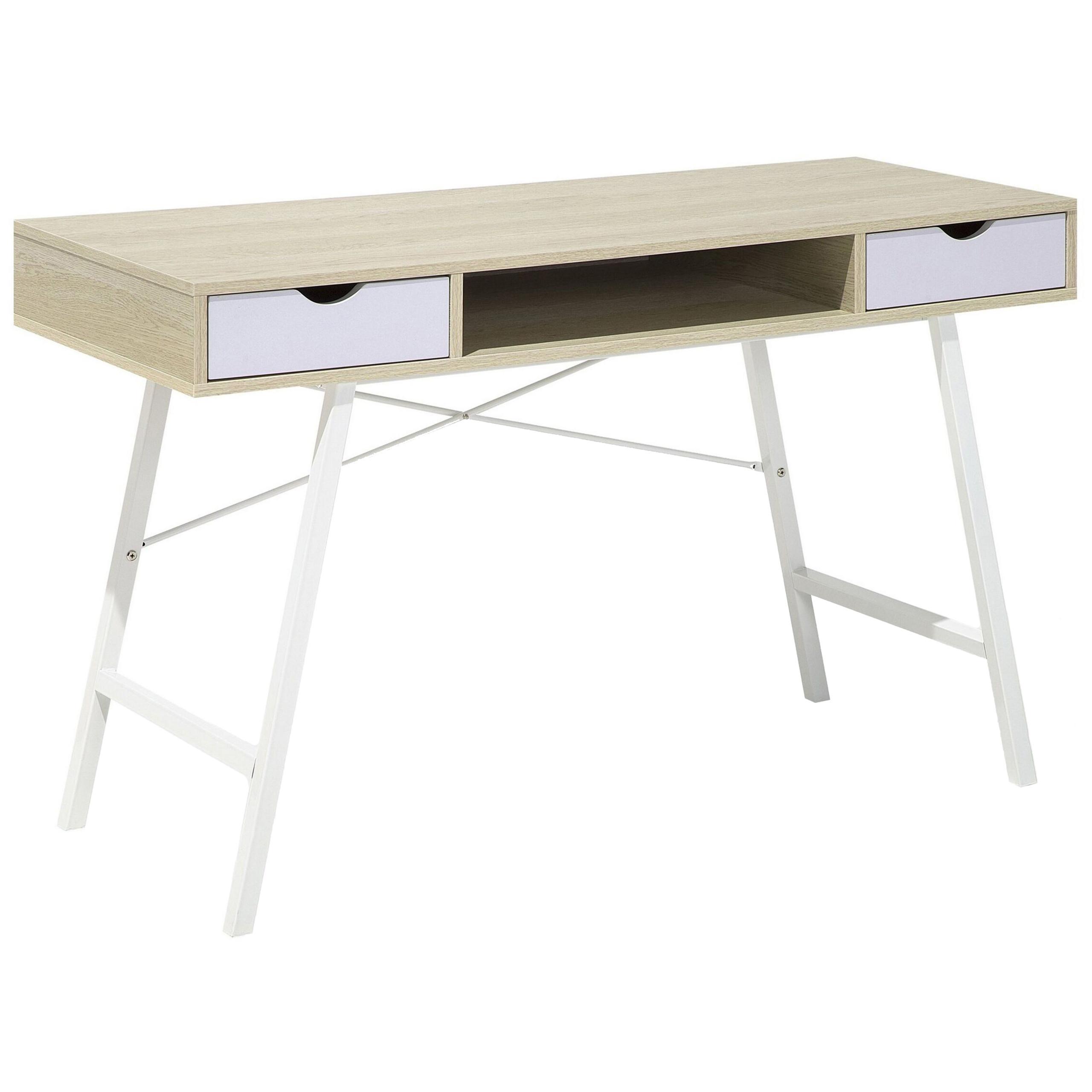 SCHREIBTISCH heller Holzfarbton/weiß 120/48/77 cm Clarita - Hellgrau, Holzwerkstoff (120/72/77cm) - Beliani