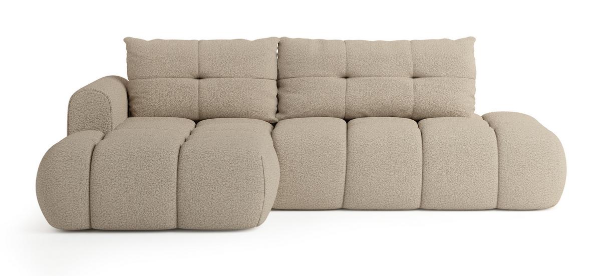 ECKSOFA FLUMA L-S Beige Boucle-Stoff mit Schlaffunktion - Beige, Holz (279/158cm) - MASSENO