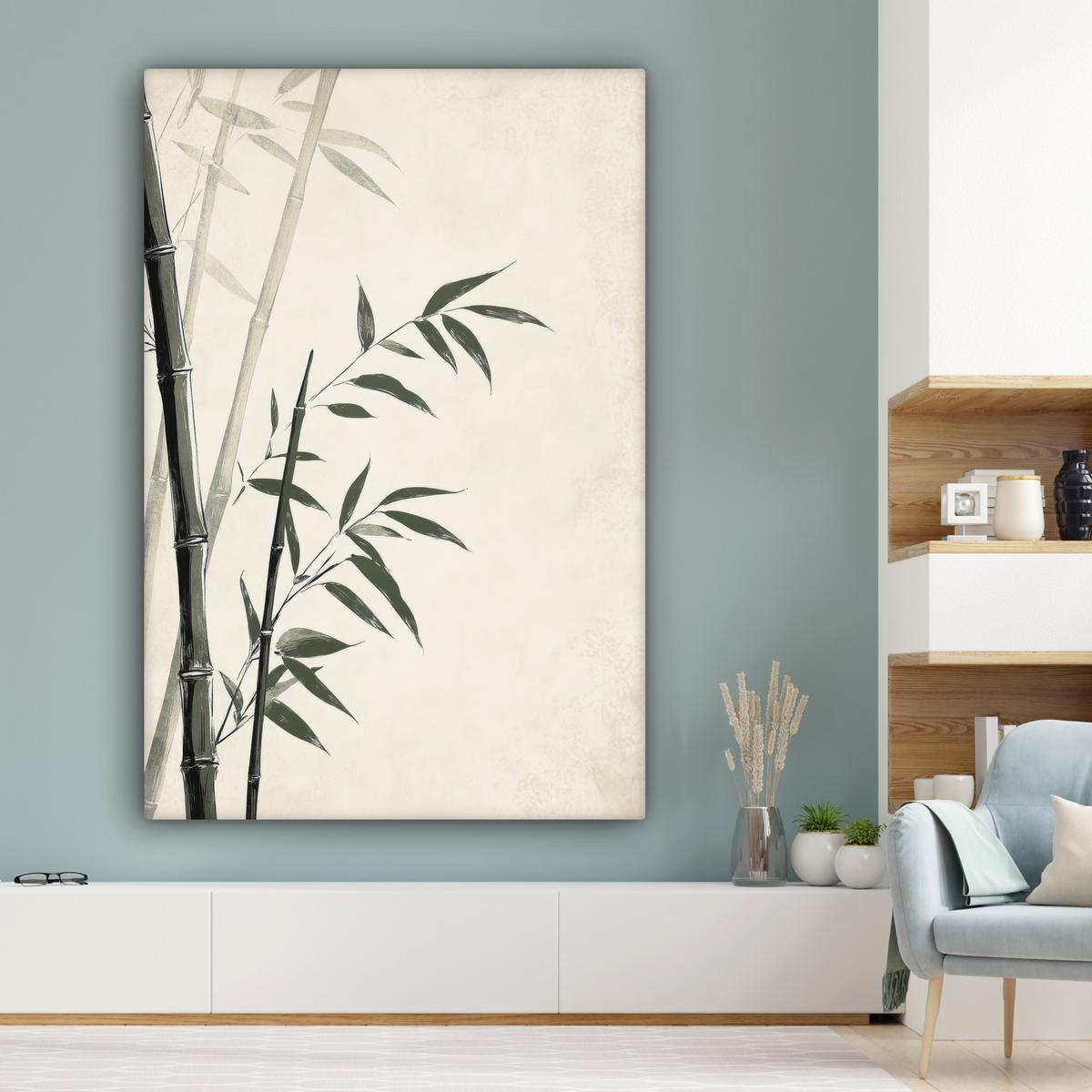 LEINWANDBILD Japandi - Bambus - Beige Deko Groß 90x140 cm - Eukalyptusholzfarben, Textil (90/140cm) - MuchoWow