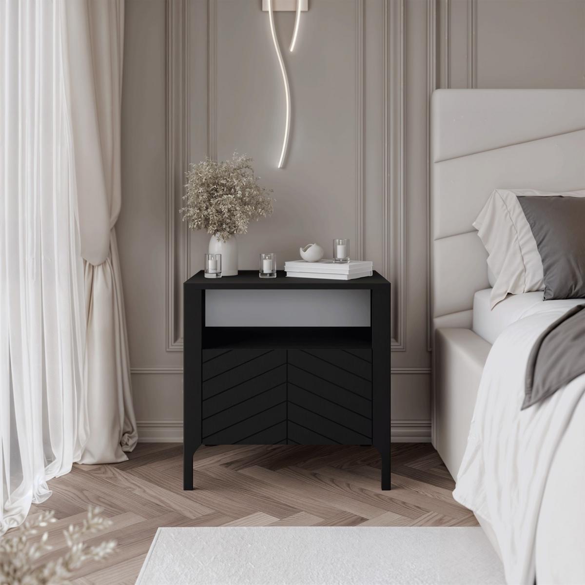 NACHTTISCH LUMI, Schwarz - Schwarz, Holzwerkstoff (54/57/41cm) - Lookway