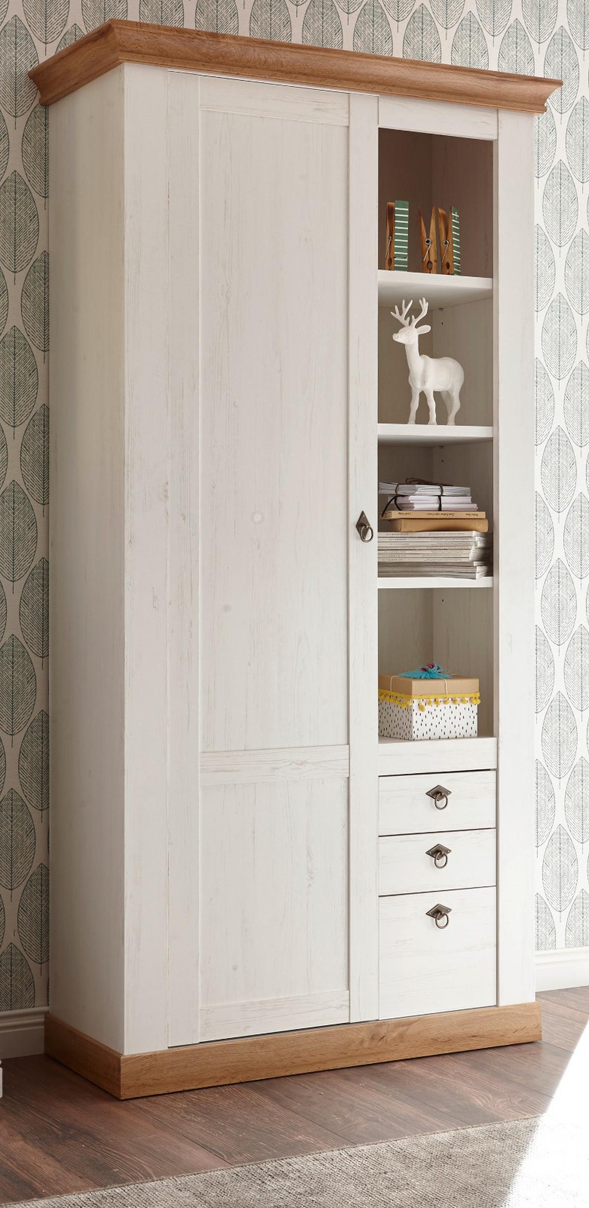 STAURAUMSCHRANK weiß Pinie, Eiche Wotan, Landhaus Mehrzweckschrank 102 x 204 cm - Eichefarben/Silberfarben, Holzwerkstoff/Metall (102/204/44cm) - Furn.Design