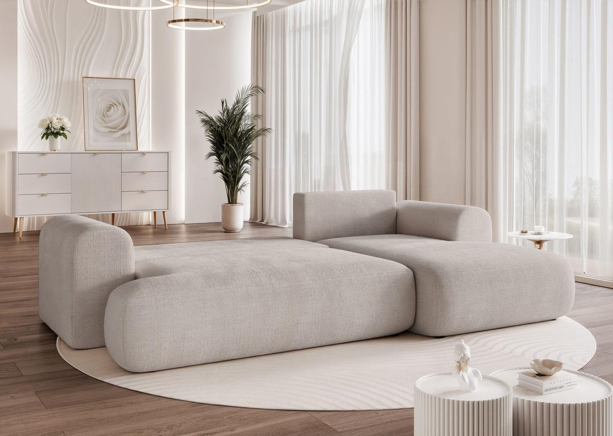 ECKSOFA BLOOM Rechts mit Schlaffunktion und Bettkasten Hellgrau - Hellgrau, Kunststoff/Textil (263/150cm) - Idohome
