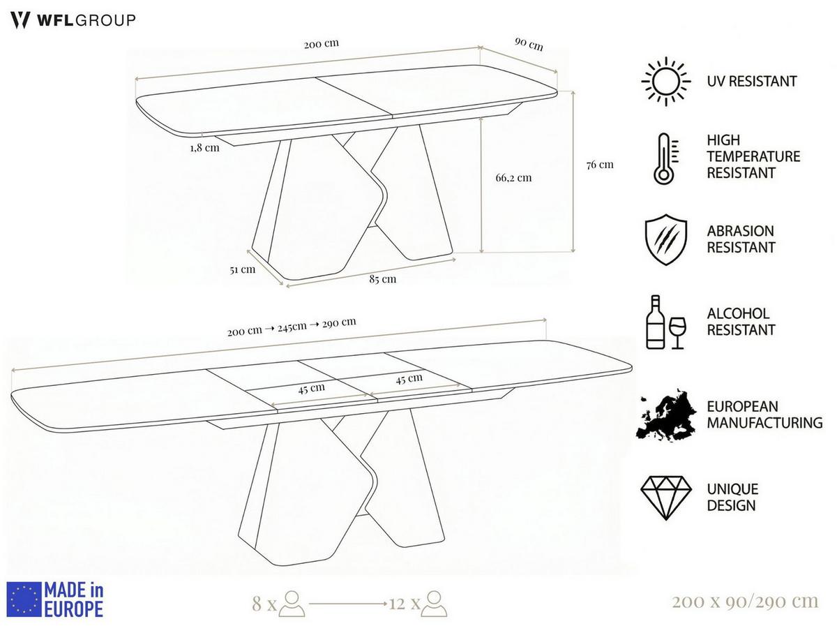 ESSTISCH Vanta rechteckig ausziehbar verlängerbar mit Braunem Metallgestell, Eiche Braun 200-290/90/76 cm - Eiche Wotan/Braun, Holzwerkstoff/Metall (90/290/76cm) - WFL GROUP