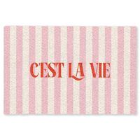 FUSSMATTE Zartrosa – Rot – Streifen – C'est La Vie 120x80 cm - Rosa, Kunststoff (120/0.4cm) - MuchoWow