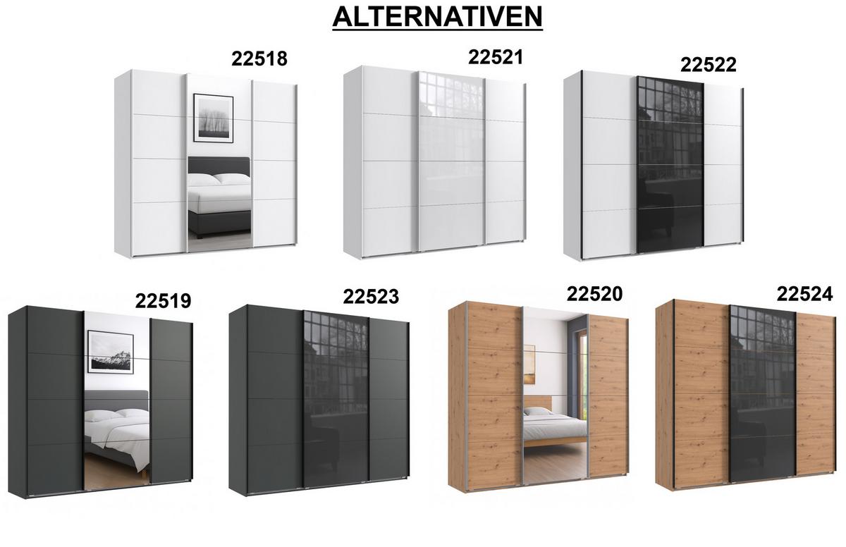 SCHWEBETÜRENSCHRANK 3-türig B225/H208/T64 cm in Eiche Artisan Dekor, Kleiderschrank mit einer Spiegeltür / 22520 - Edelstahlfarben/Eichefarben, Holzwerkstoff/Metall (225/208/64cm) - luma-home