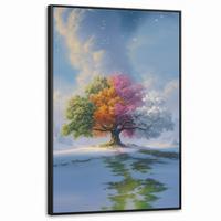 LEINWAND Bilder mit Rahmen - Baum - Jahreszeiten - Winter - Landschaft - 100x150 - Multicolor, Textil (100/150cm) - MuchoWow