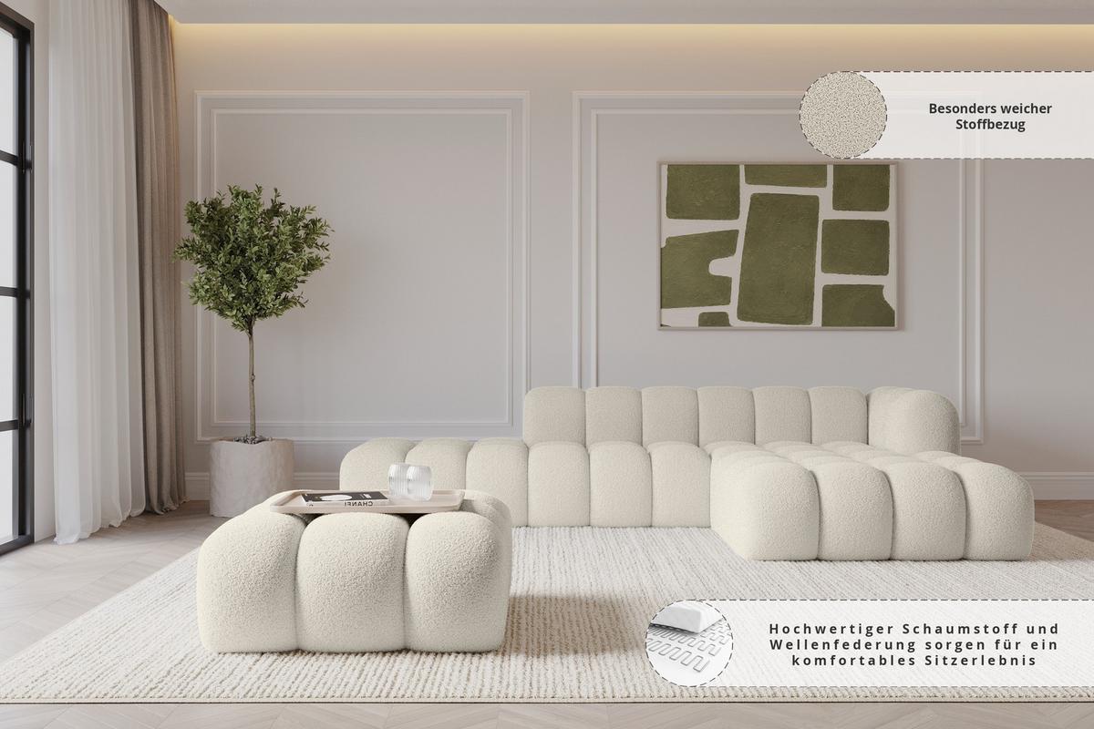 POUF OLEA-PUF 91x87x44 cm Beige Bouclé Modular Sitzhocker - Sandfarben/Beige, Holzwerkstoff/Kunststoff (91/44/87cm) - ALTDECOR