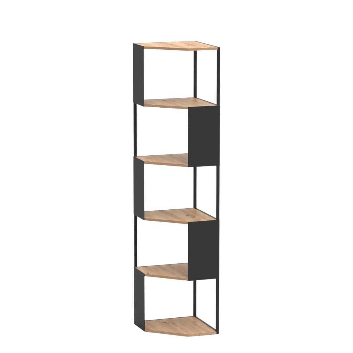ECKREGAL mit 5 Ebenen und Seiten aus schwarzem Metall 40/172/40 cm - Eschefarben, Holzwerkstoff (40/172/44.5cm) - Calicosy