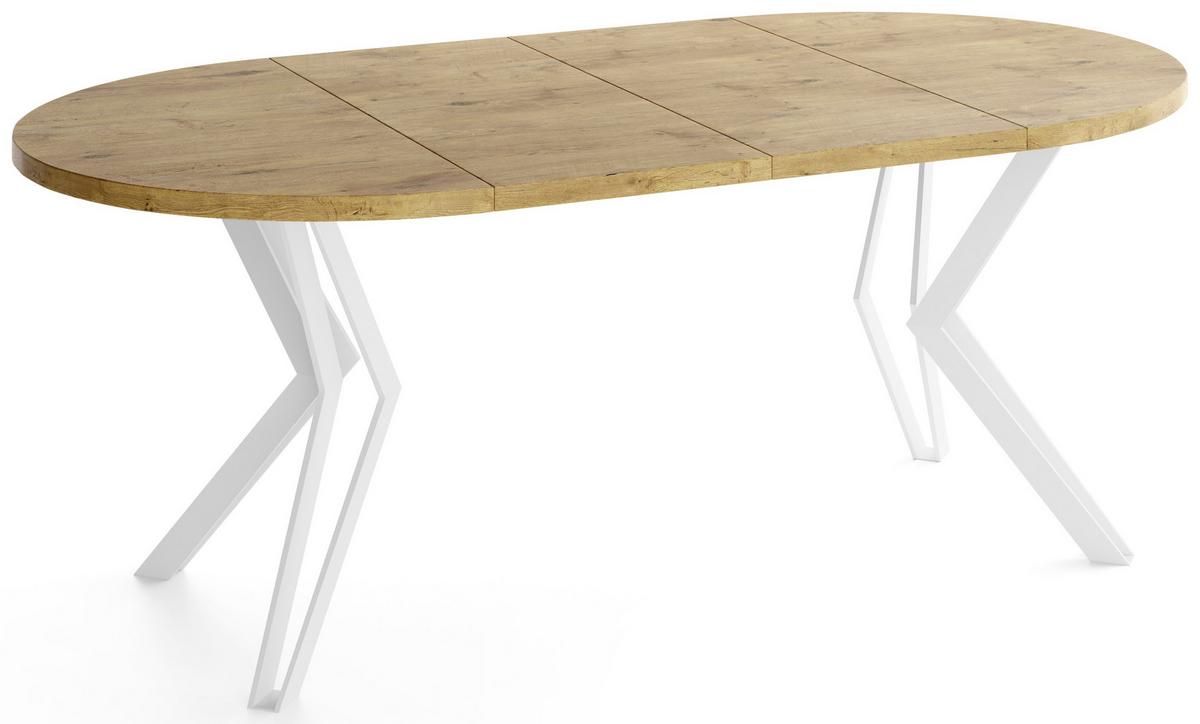ESSTISCH Austin runder ausziehbarer, Lancelot Eiche 120-200/100/76 cm - Eichefarben/Weiß, Holzwerkstoff/Metall (120/200/76cm) - WFL GROUP
