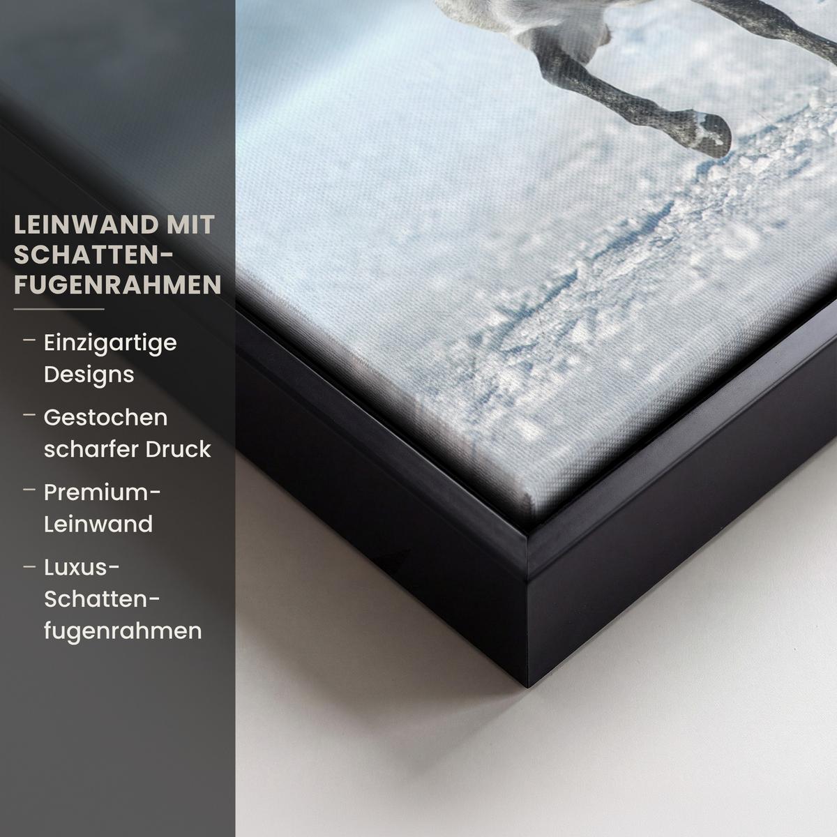 LEINWAND Bilder mit Rahmen - Pferde - Winter - Tiere - Natur - Schnee - 30x20 - Anthrazit, Textil (30/20cm) - MuchoWow