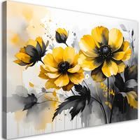 LEINWANDBILD, Gelbe Blumen in einer eleganten schwarz-goldenen Komposition - Gelb, Textil (120/80cm) - Feeby