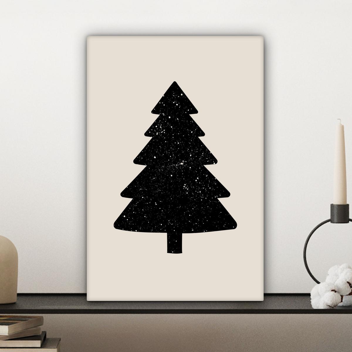 LEINWANDBILD Weihnachtsbaum - Schwarz - Urlaub - Beige Deko Wohnzimmer 20x30 cm - Schwarz, Textil (20/30cm) - MuchoWow