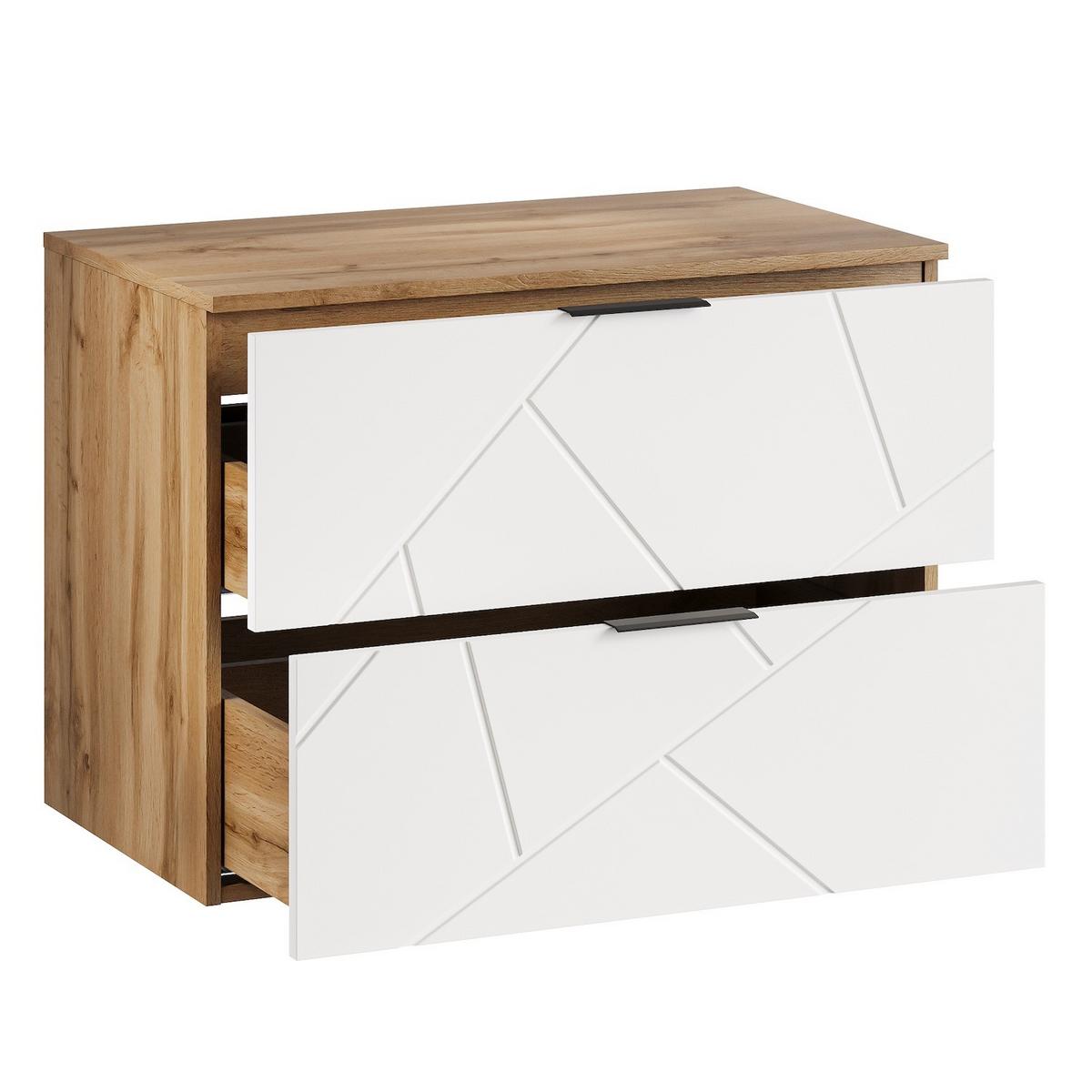 WASCHBECKENUNTERSCHRANK Manello 2 Schubladen Eiche mit Matt Weiß - 80 x 46 x 58 cm - Eichefarben/Weiß, Holz (80/58/46cm) - Badplaats