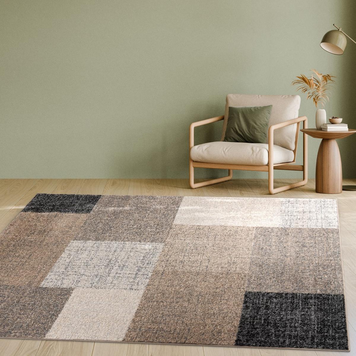 KURZFLORTEPPICH, mit geometrischem Blockmuster, Braun, 80 x 150 cm - Braun, Textil (150/80cm) - KADIMA DESIGN