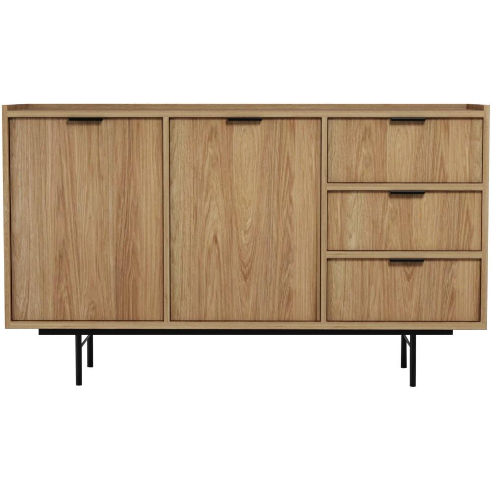 KOMMODE Evron mit 3 Schubalden und 2 Türen, Hikora Eiche - Eichefarben/Schwarz, Holzwerkstoff/Metall (150/90/40cm) - Beautysofa