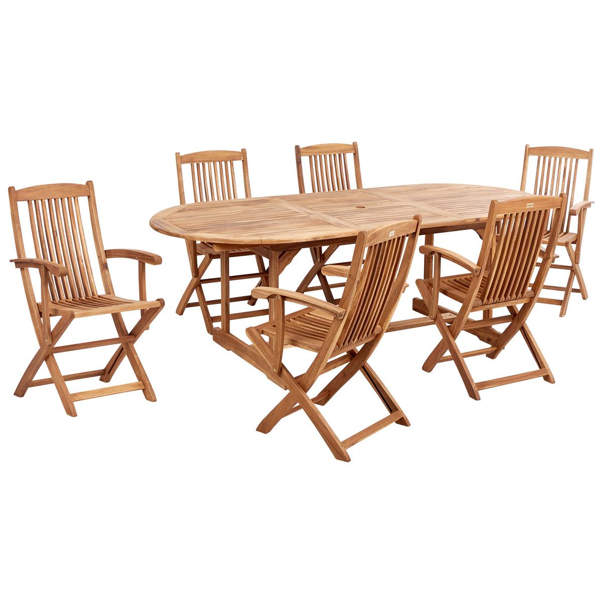 GARTENTISCH-SET 6-Sitzer Heller Holzfarbton mit Sonnenschirm Maui II - Hellbraun/Beige, Holz - Beliani