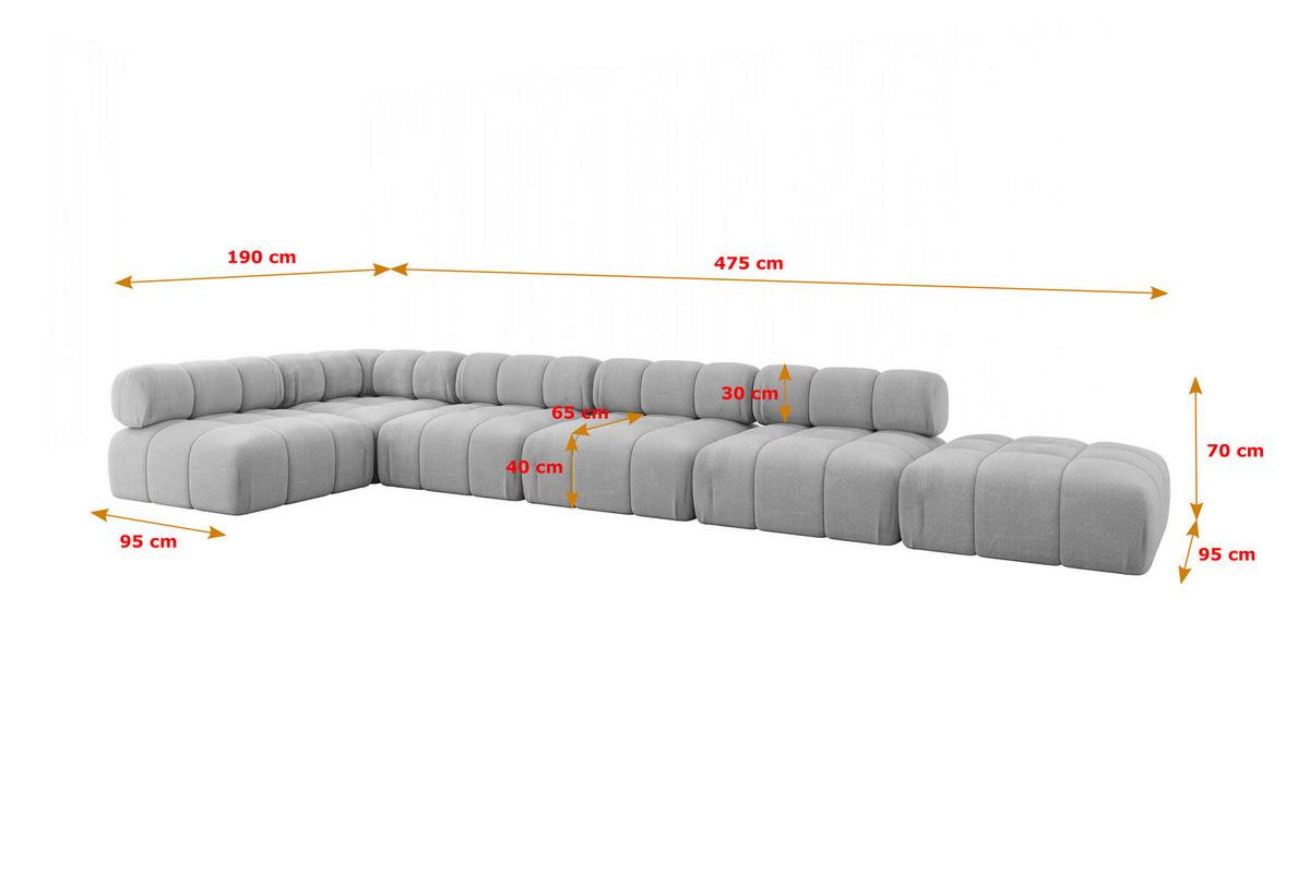 ECKSOFA modulares Sofa Favio-L3 - 475x190x70 cm Hellgrau Velours - Hellgrau, Holzwerkstoff/Textil (475/190cm) - ALTDECOR