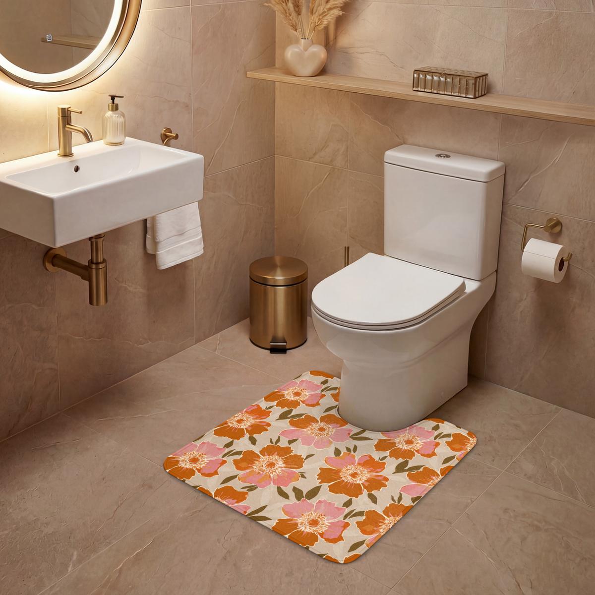 WC-VORLEGER Blumen - Motiv - Retro Toilettenvorleger 55x60 cm - Multicolor, Textil (55/1cm) - OnlyWow