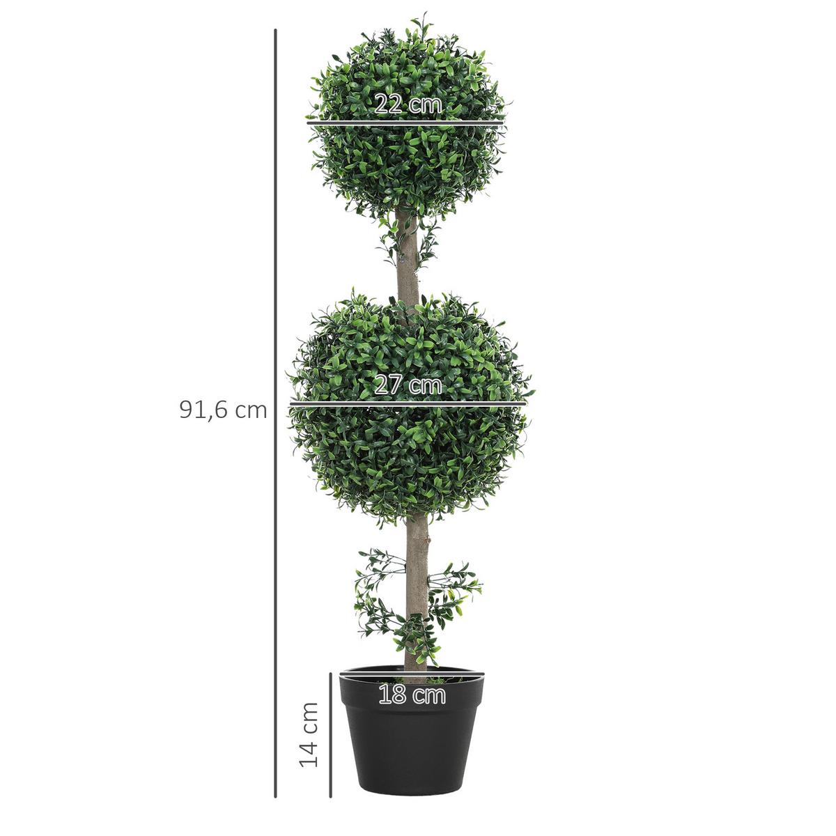 KÜNSTLICHER Buchsbaum 2er-Set groß 91,6 cm künstliche Pflanzen im Topf - Grün, Kunststoff (91.6cm) - HOMCOM