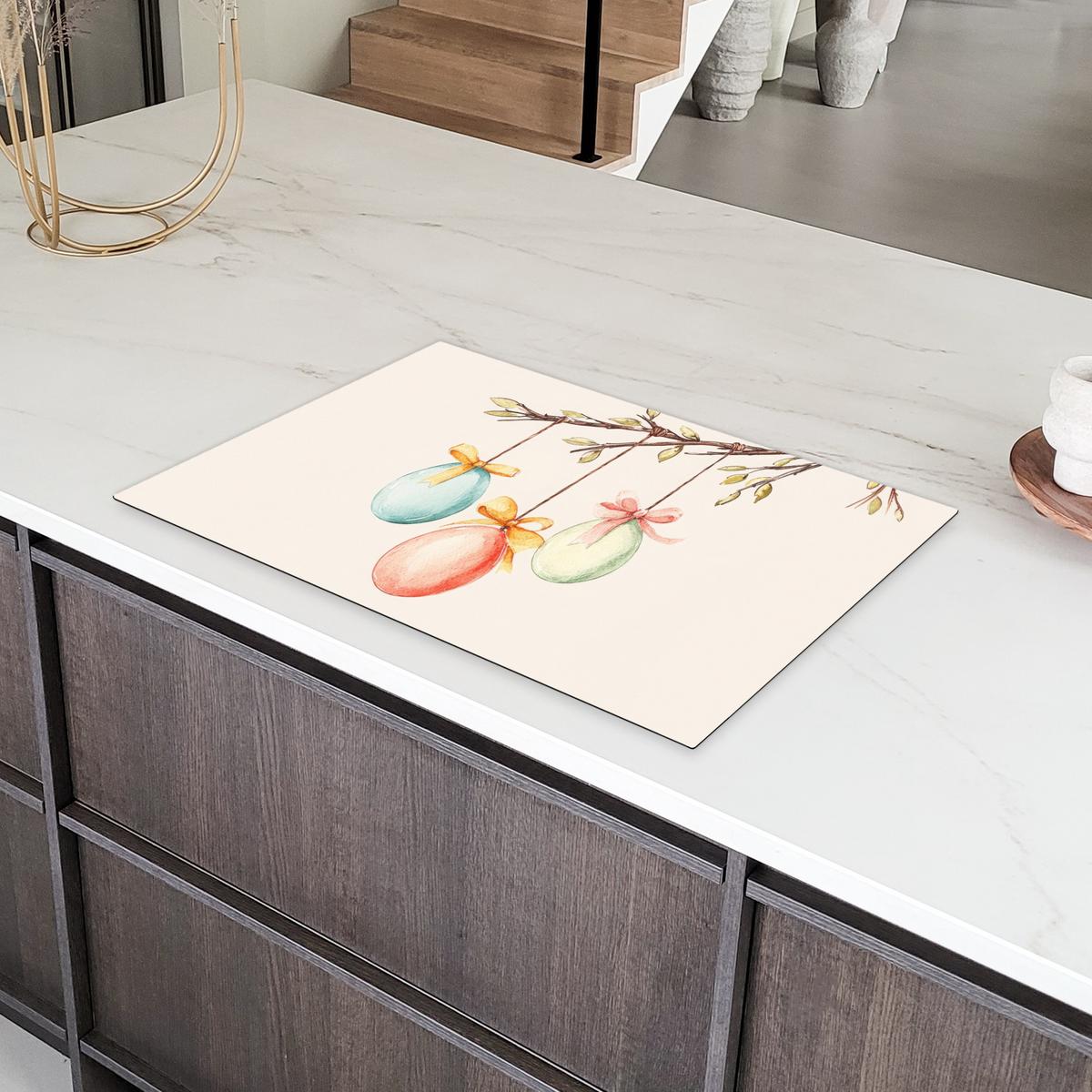 HERDABDECKPLATTE Osterkuchen - Schleife - Eier Ceranfeldabdeckung 80x52 cm - Creme, Kunststoff (80/52/0.2cm) - MuchoWow