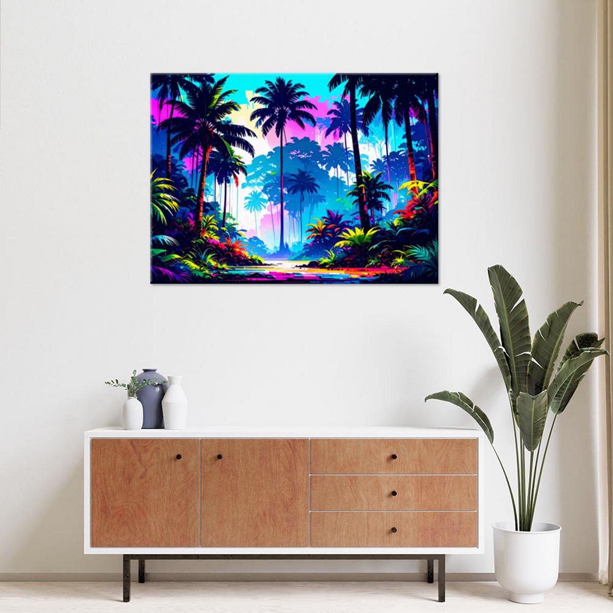 LEINWANDBILD Palmen Dschungel Bunte Abstrakt 60x40cm - Multicolor, Textil (60/40cm) - Feeby