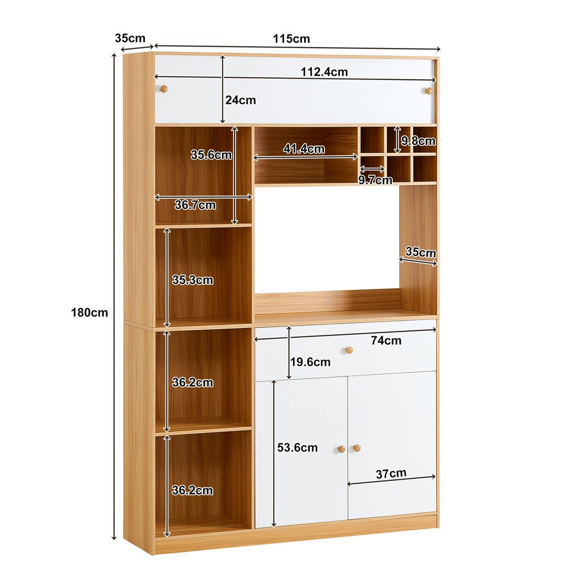HIGHBOARD mit LED Mikrowellenfach & 3 Türen - Eichefarben, Holzwerkstoff (115/180/35cm) - Urban Meuble