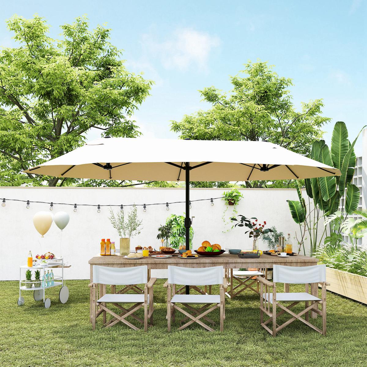 SONNENSCHIRM, Gartenschirm, Marktschirm, Doppelsonnenschirm, Beige, Oval - Beige, Metall (270/455cm) - Outsunny