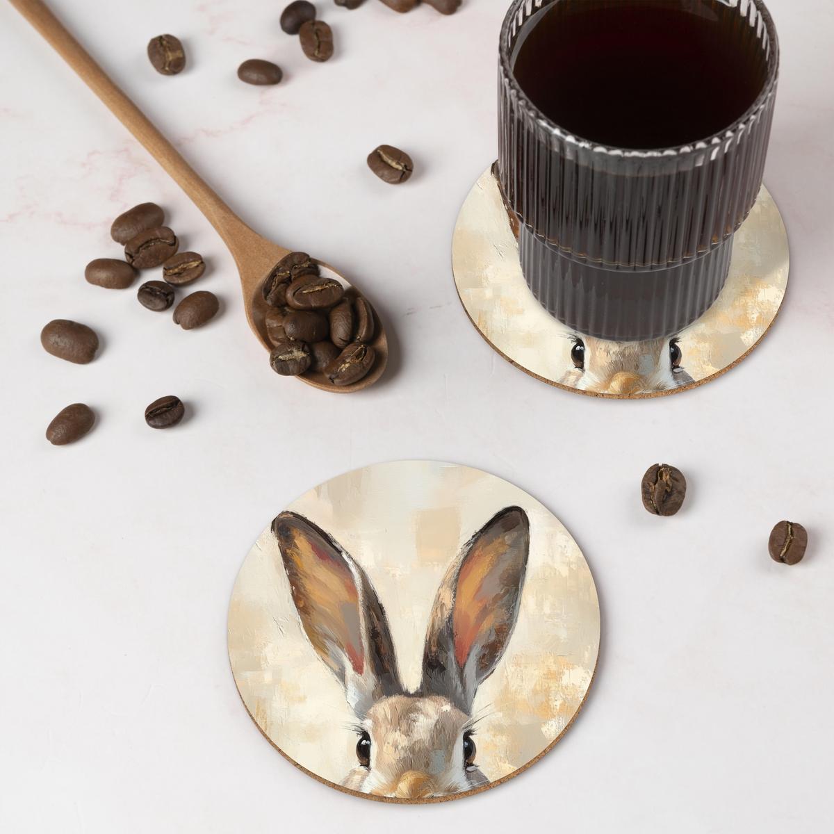GLASUNTERSETZER Hase - Ohren - Braun Zubehör für Getränke 10x10 cm - Beige, Naturmaterialien (10/0.2cm) - MuchoWow