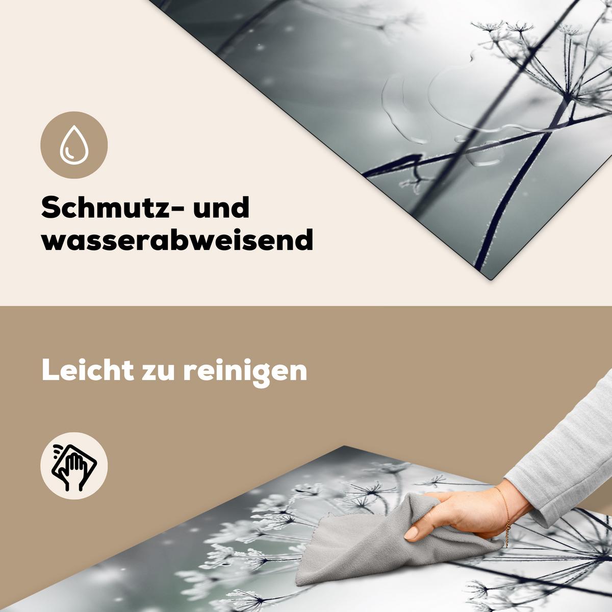 HERDABDECKPLATTE Blumen - Winter - Schnee - Natur Induktionsmatte 78x78 cm - Grau, Kunststoff (78/78/0.2cm) - MuchoWow