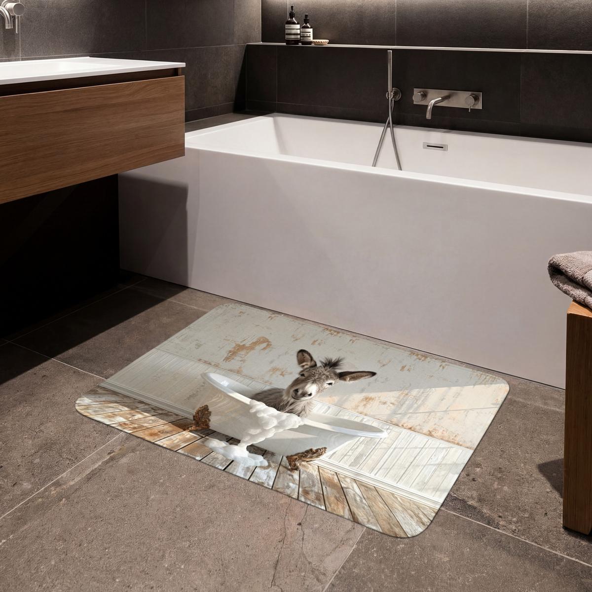 BADEMATTE Esel - Tiere - Badewanne - Schaumstoff 90x60 cm - Creme, Textil (90/60cm) - OnlyWow
